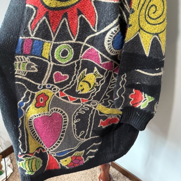 Omychic Abstract Print Knit Long Cardigan Sweater Coat - Picture 3 of 6